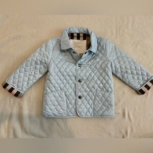 Burberry kids 18m baby blue quilted coat lined with signature plaid. Never worn